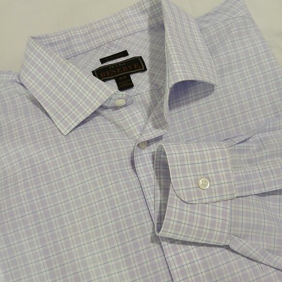 Jos.A.Bank RESERVE no wrinkles 18/37 !00% cotton men's button-up lavender plaid - Picture 4 of 11